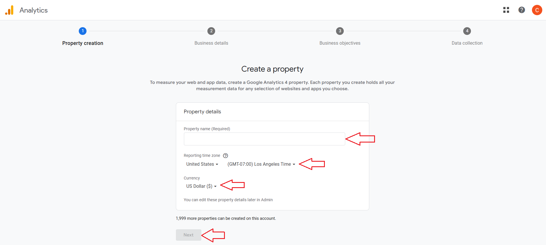 Create a Google Analytics Account (if you don’t have one) and a Property: