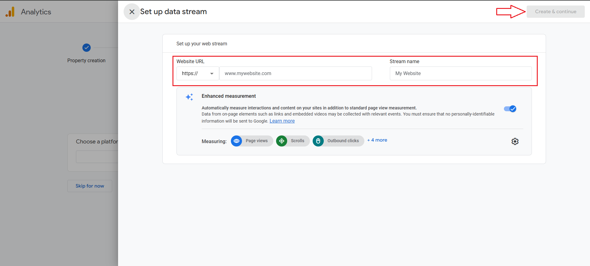 Create a Google Analytics Account (if you don’t have one) and a Property: